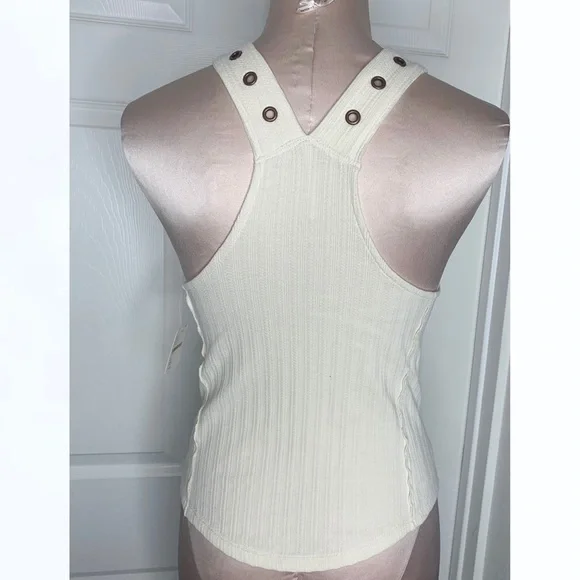 Free People Cream Ribbed Crop Top Sz S - Picture 4 of 6